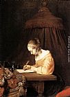 Gerard Ter Borch Famous Paintings - Woman Writing a Letter